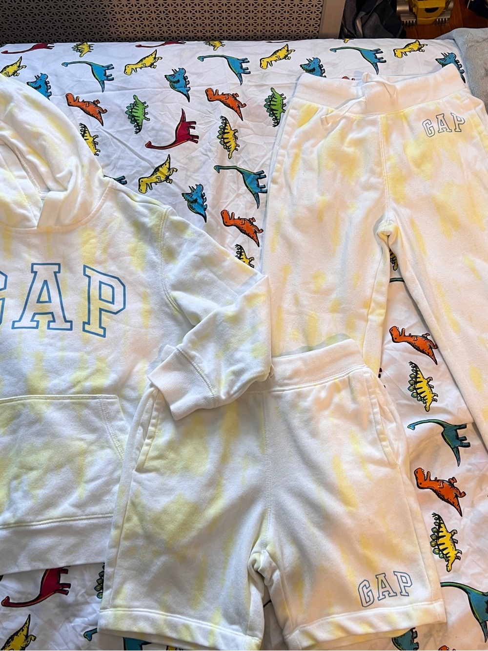GAP Kids White Hoodie, Shorts & Joggers Set with Yellow Tie-Dye